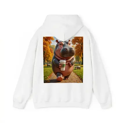 Hippo Walking With Coffee Autumn Park