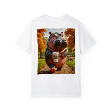 Hippo Walking With Coffee Autumn Park