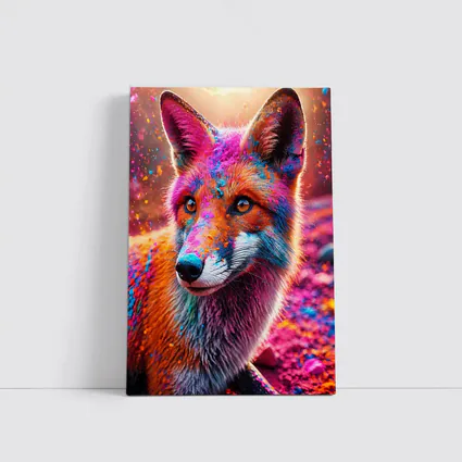 Colorful Fox Portrait Holi Powder Splash