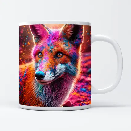 Colorful Fox Portrait Holi Powder Splash