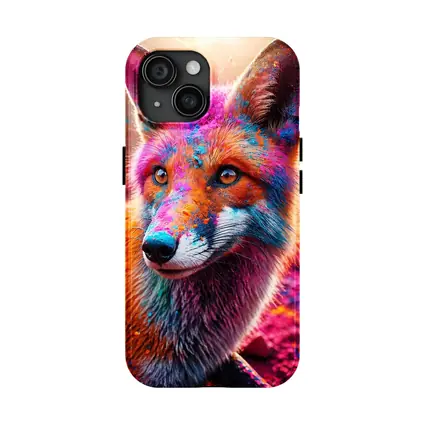 Colorful Fox Portrait Holi Powder Splash