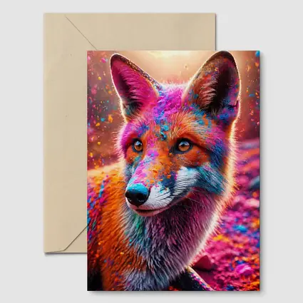 Colorful Fox Portrait Holi Powder Splash