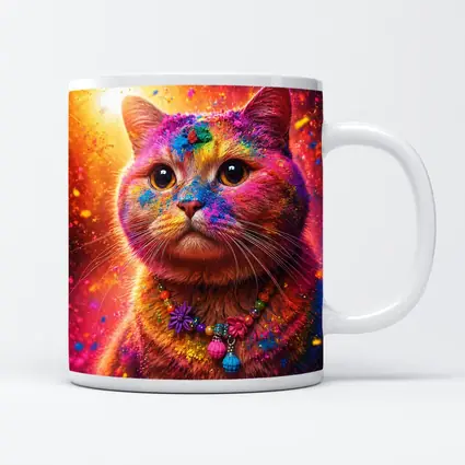 Colorful Cat Covered In Rainbow Holi Powder