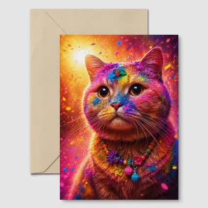 Colorful Cat Covered In Rainbow Holi Powder