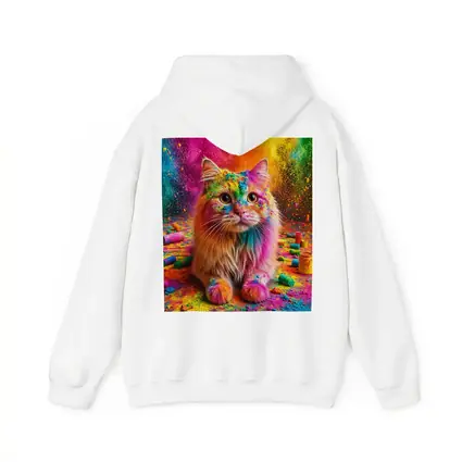 Fluffy Cat Covered In Colorful Holi Powder