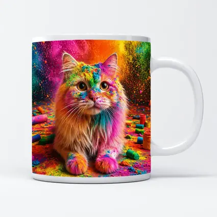 Fluffy Cat Covered In Colorful Holi Powder