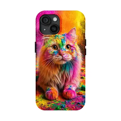 Fluffy Cat Covered In Colorful Holi Powder