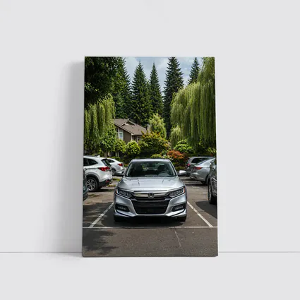 Honda Accord Silver Parked Green Trees