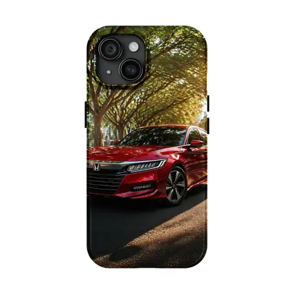 Honda Accord Red Sedan Tree Lined Street