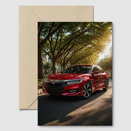 Honda Accord Red Sedan Tree Lined Street