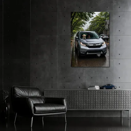 Honda CR-V Dogs Rainy Suburban Street