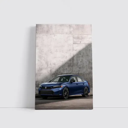 Honda Civic Blue Parked Against Grey Wall