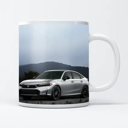 Honda Civic Silver Sedan Misty Mountain Background