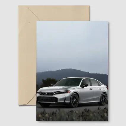 Honda Civic Silver Sedan Misty Mountain Background