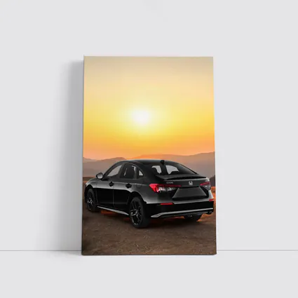 Honda Civic Black Car Golden Sunset Background