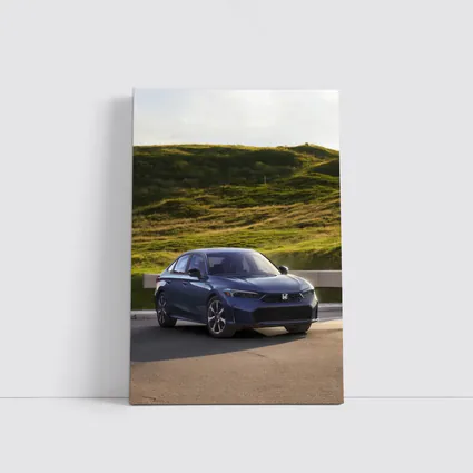 Honda Civic Blue Sedan Grassy Hill