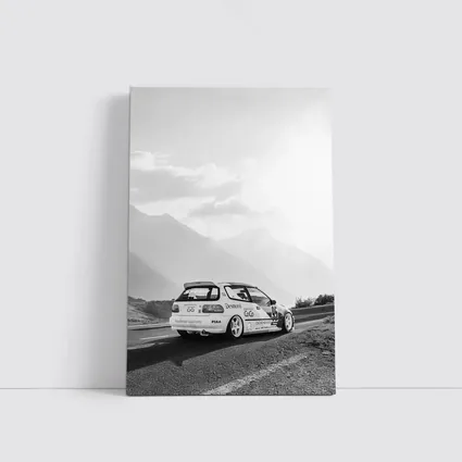 Honda Civic Race Car Mountain Road Black White