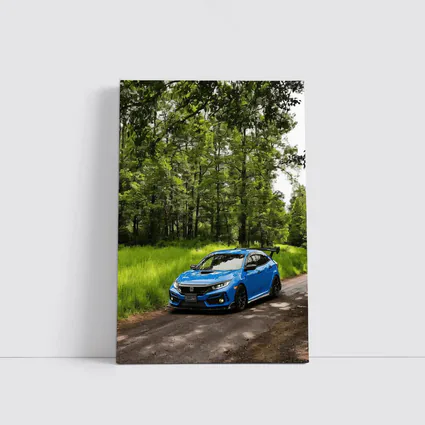 Blue Honda Civic Type R Forest Road