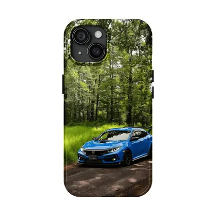 Blue Honda Civic Type R Forest Road
