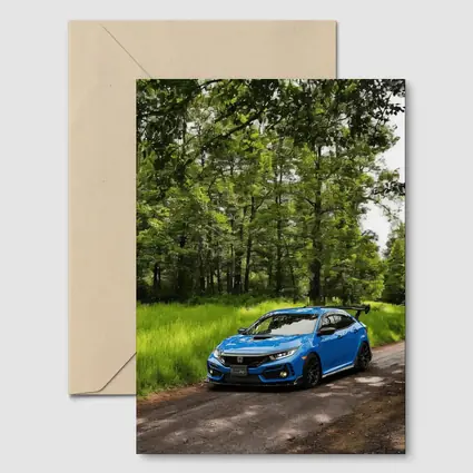 Blue Honda Civic Type R Forest Road