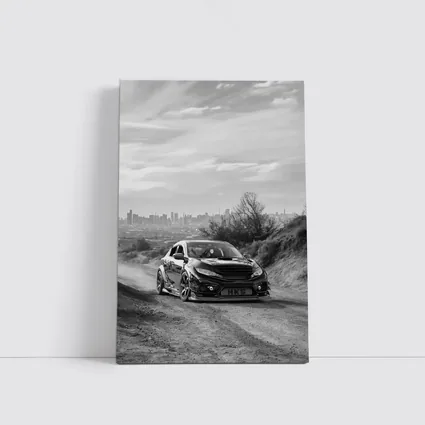 Honda Civic Widebody Black White Dirt Road