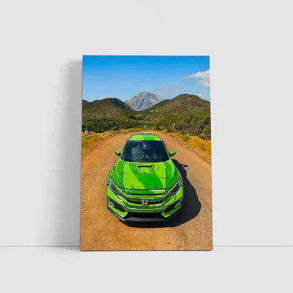 Green Honda Civic Front View Mountain Road