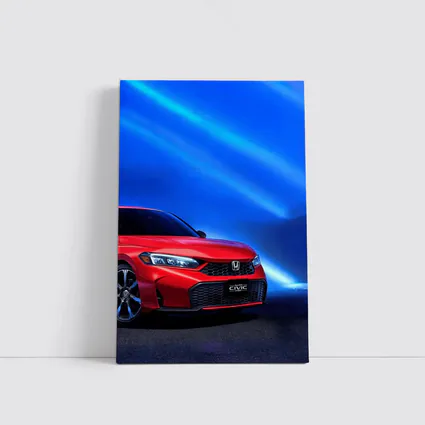 Honda Civic Red Against Blue Neon Background
