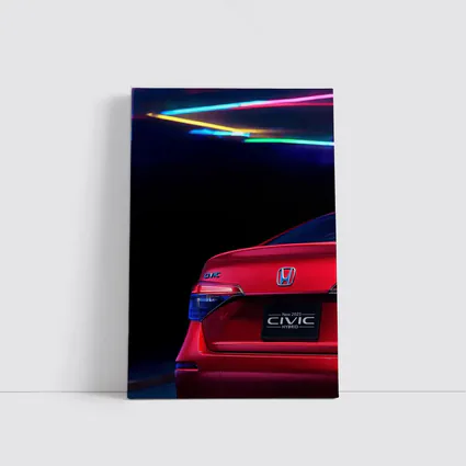 Honda Civic Hybrid Red Neon Dark Background