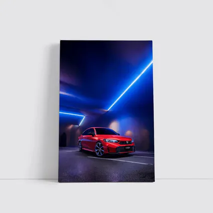 Honda Civic Red Under Blue Neon Lights
