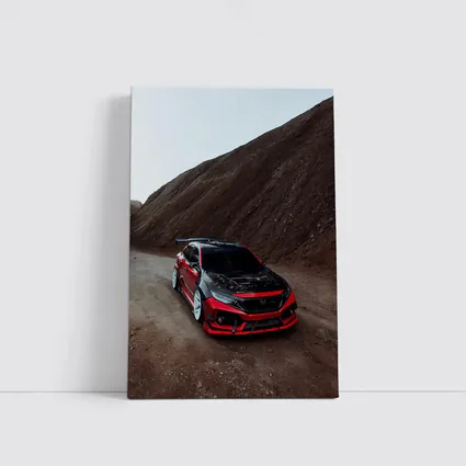 Honda Civic Red Modified Car Mountain Backdrop