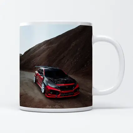 Honda Civic Red Modified Car Mountain Backdrop