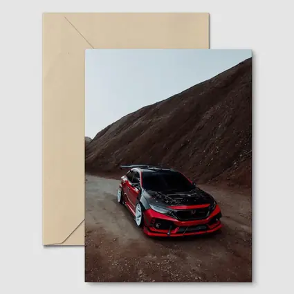 Honda Civic Red Modified Car Mountain Backdrop