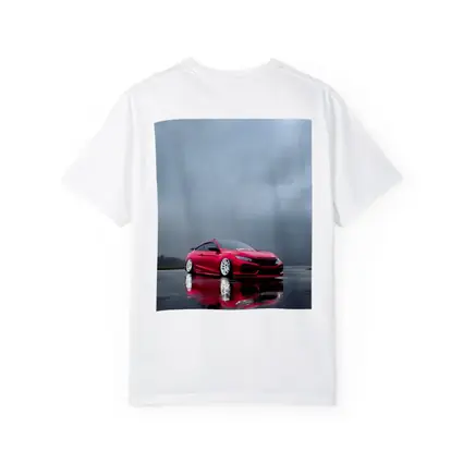 Red Honda Civic Stance Rainy Gray Sky