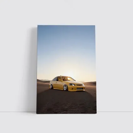 Honda Civic Yellow Stance Desert Sunset