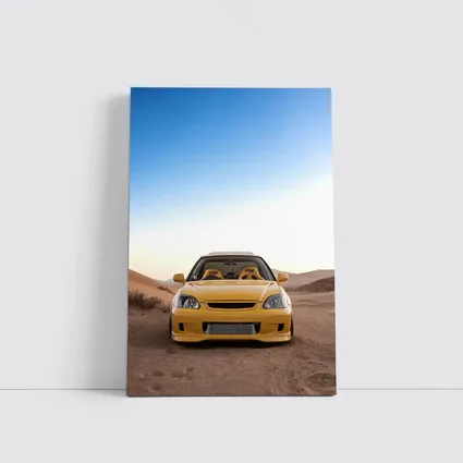 Yellow Honda Civic Tuned Desert Sand Background