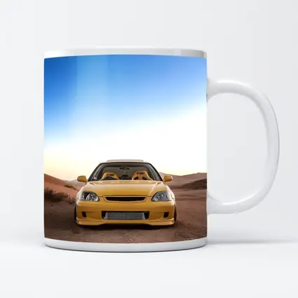 Yellow Honda Civic Tuned Desert Sand Background