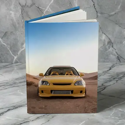 Yellow Honda Civic Tuned Desert Sand Background