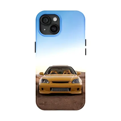 Yellow Honda Civic Tuned Desert Sand Background