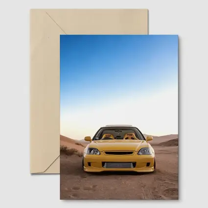 Yellow Honda Civic Tuned Desert Sand Background
