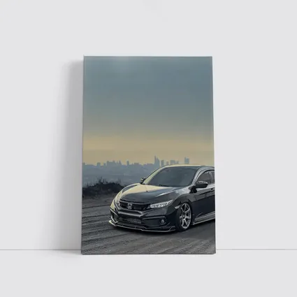 Honda Civic Black Stance City Skyline Dusk