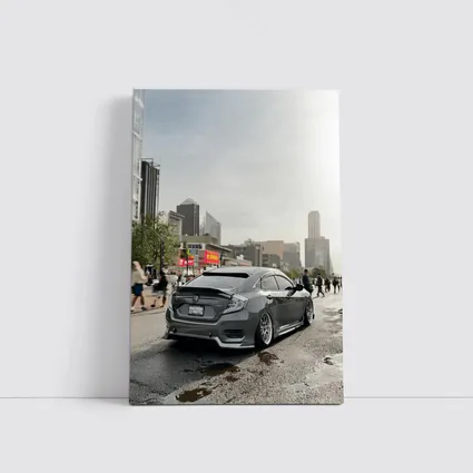 Honda Civic Grey Slammed City Street