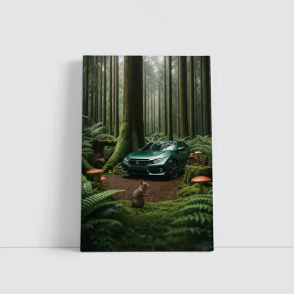 Honda Civic Green Forest Squirrel Scene