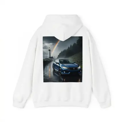 Honda Civic Blue Rainy Coastal Road Rainbow