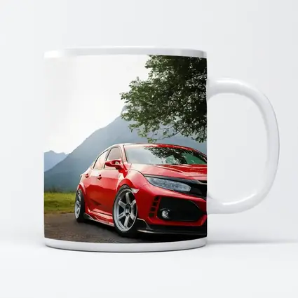 Red Honda Civic Stance Mountains Green Trees