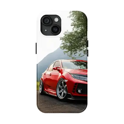 Red Honda Civic Stance Mountains Green Trees