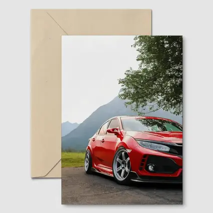 Red Honda Civic Stance Mountains Green Trees