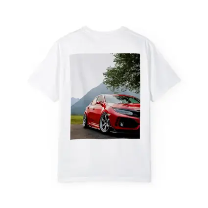 Red Honda Civic Stance Mountains Green Trees