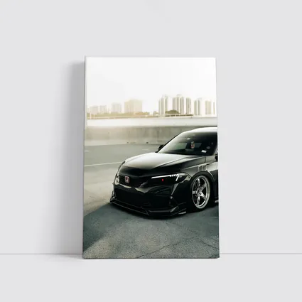 Honda Civic Slammed Black Urban City Background