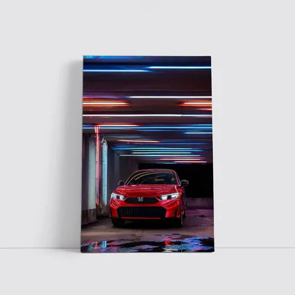 Honda Civic Red Neon Lights Parking Garage