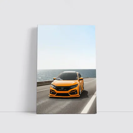 Honda Civic Orange Stance Coastal Road Drive